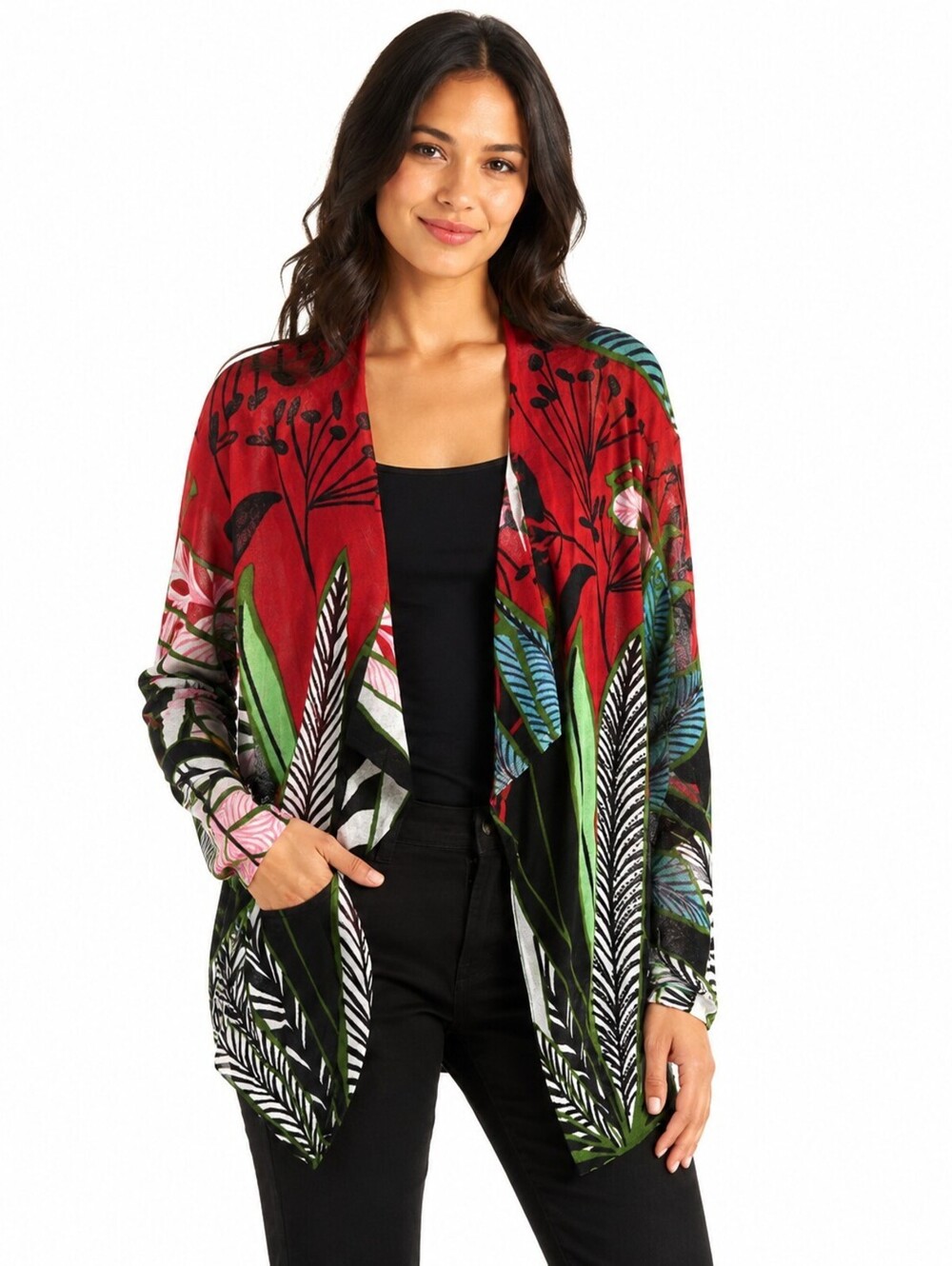 Desigual Women's Tropical Print Open Front Cardigan Lightweight Floral Kimono XS
